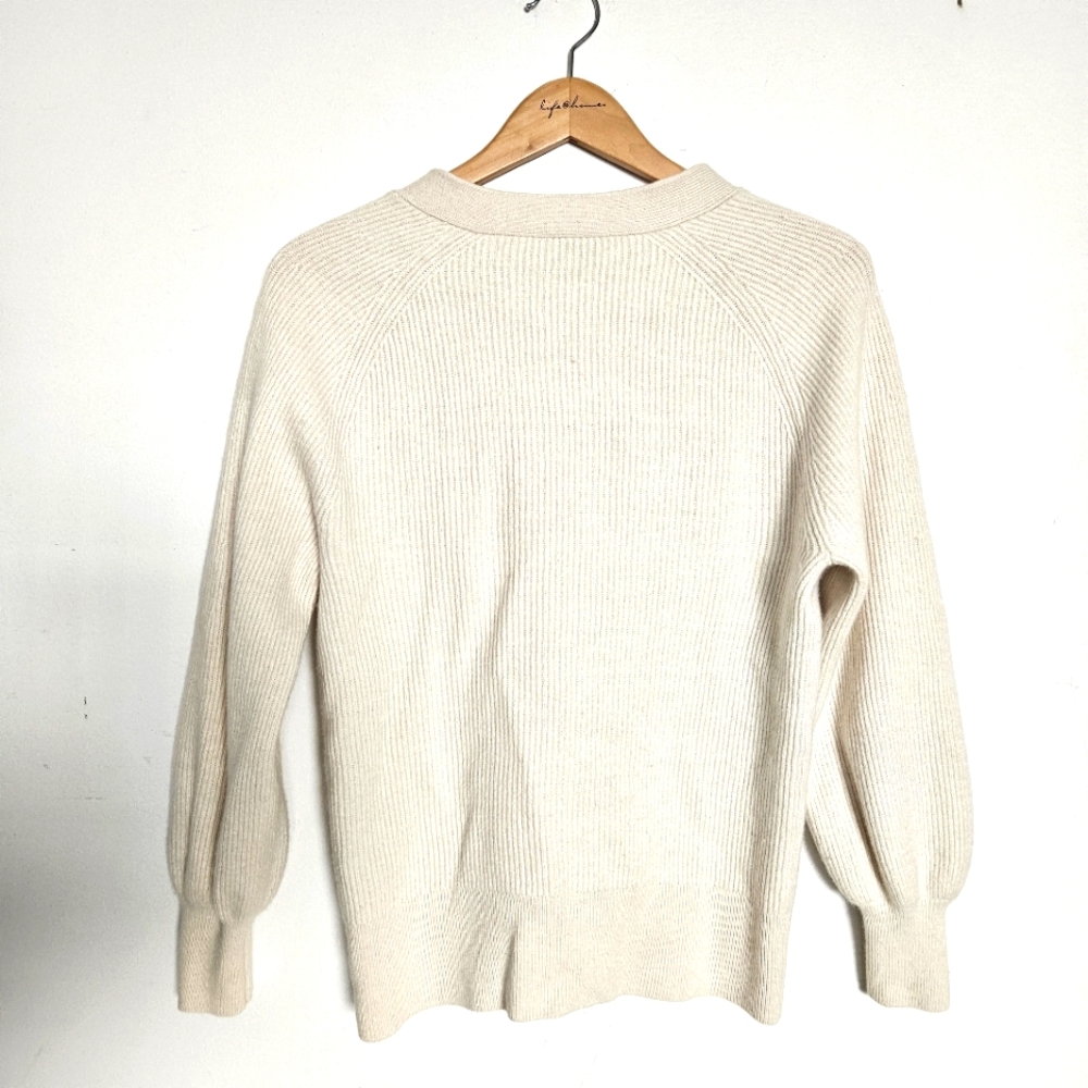 Aritzia Babaton Bespoke Wool Linen Blend Cardigan XS Ivory White V-Neck - Picture 4 of 8